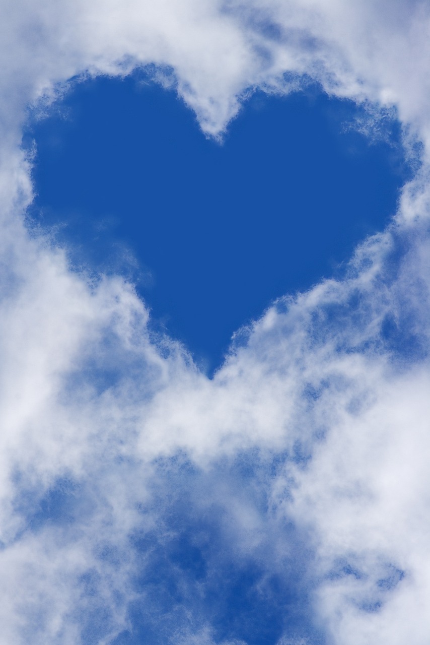 blue sky with heart shaped clouds